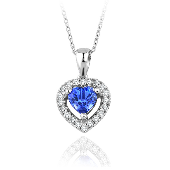 0.80 Karat Pırlanta Kalp Safir Kolye