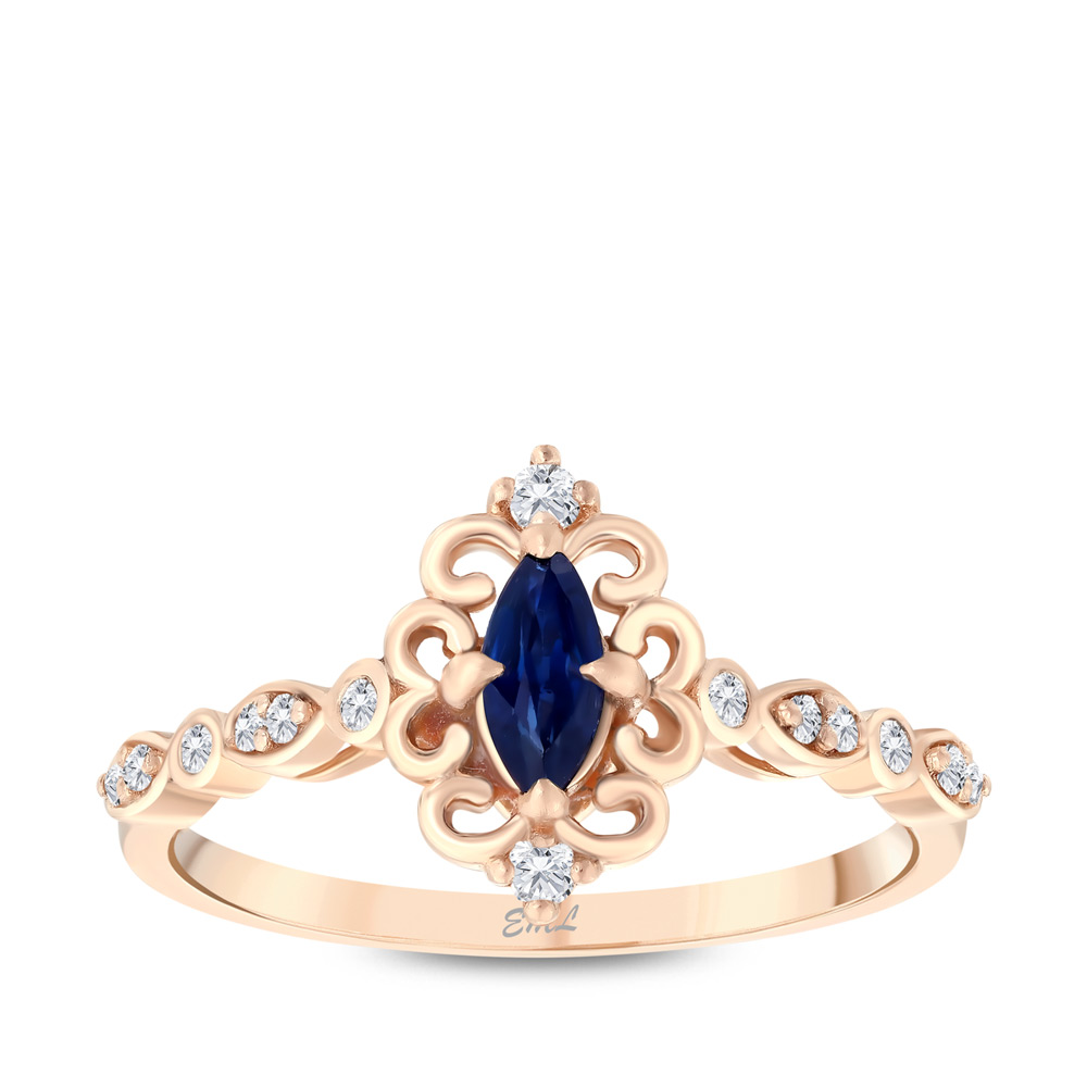 0.33 karat Pırlanta Safir Vintage Yüzük 2