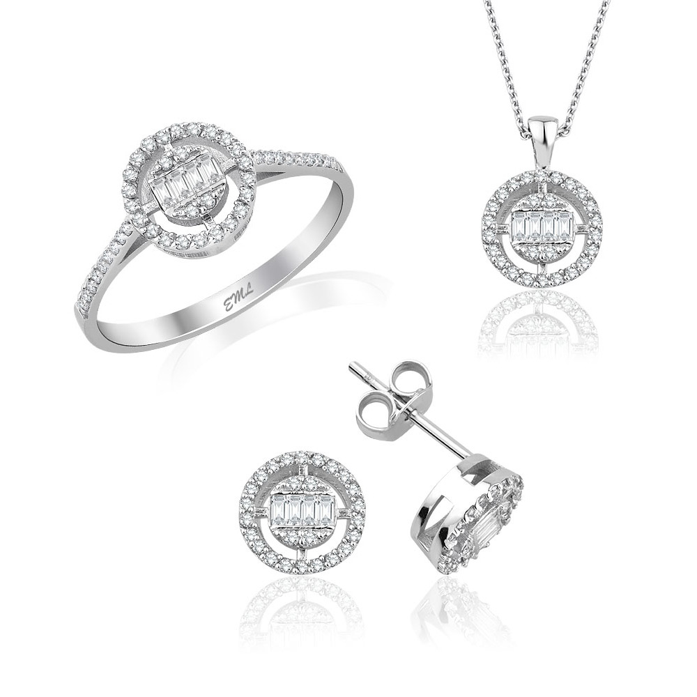 0.79 karat Pırlanta Altın Baget 3lü Set