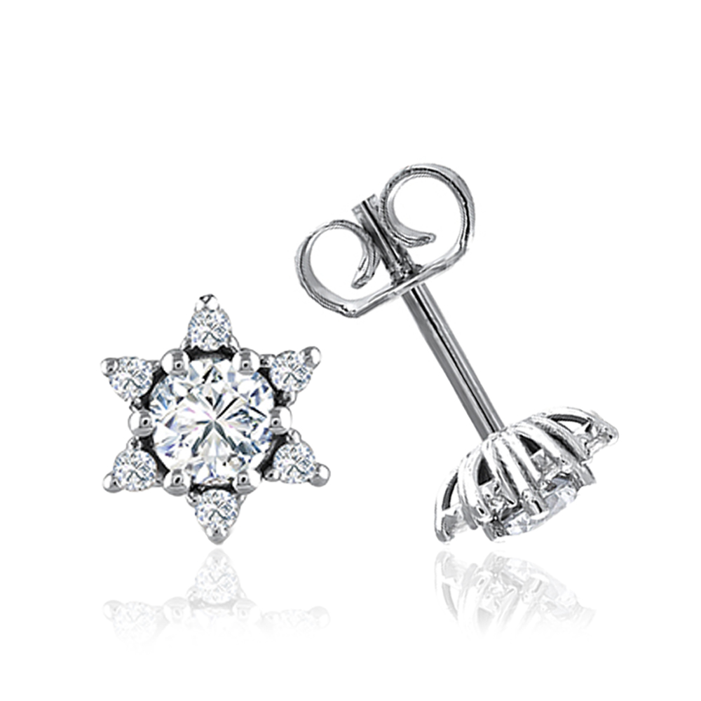 0.95 Karat Pırlanta Beyaz Safir Küpe 3