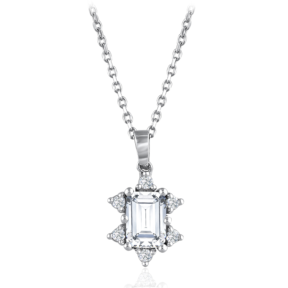 1.68 Karat Pırlanta Beyaz Safir Baget Kolye