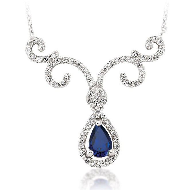 0.90 Karat Pırlanta Safir Kolye