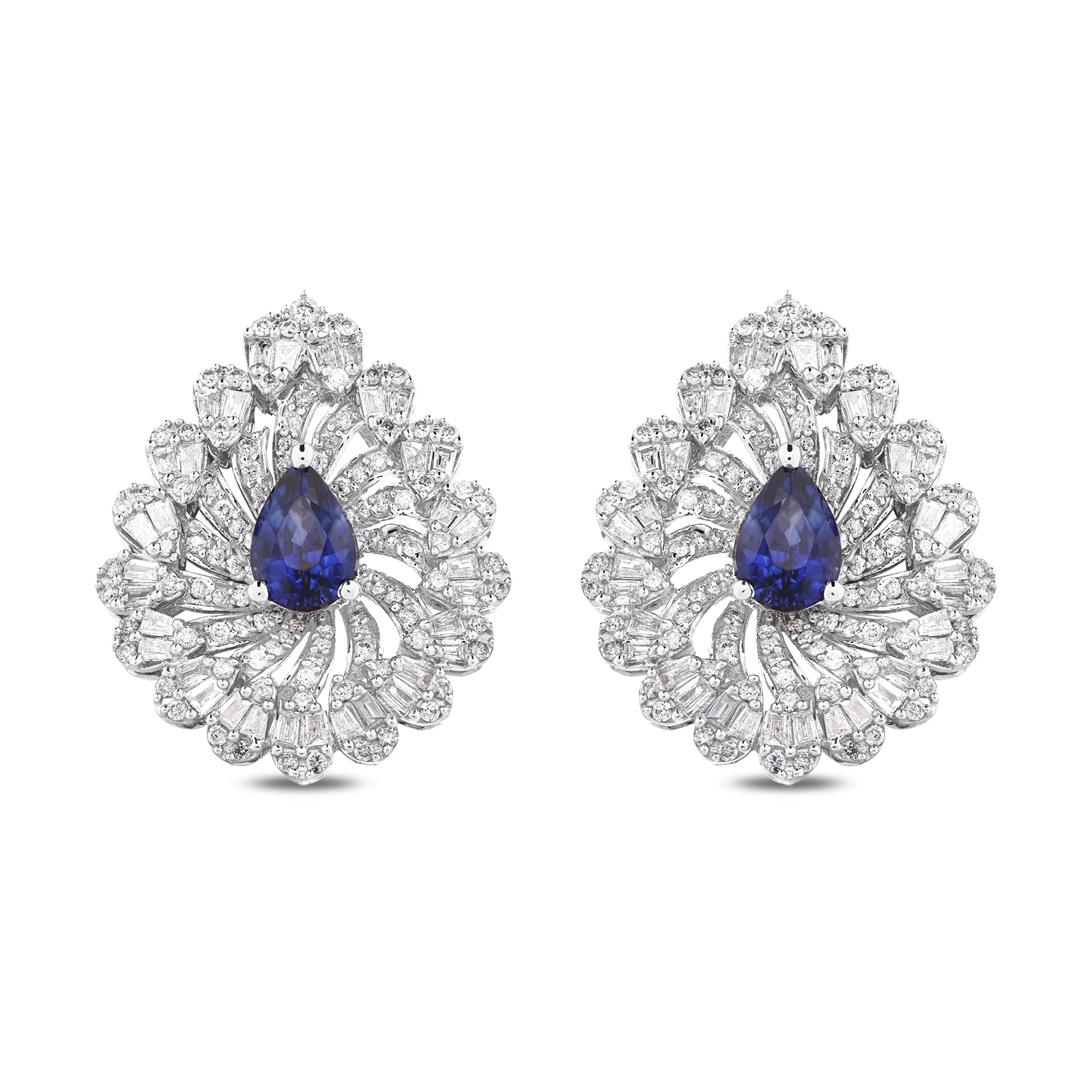 3.17 Karat Pırlanta Baget Safir Küpe